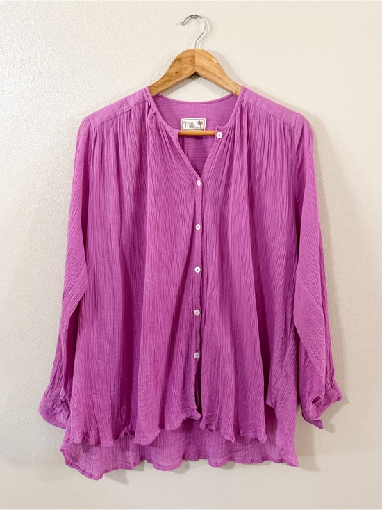 Mille Tops - Mille | Resort & Travel Lightweigth Crinkled Cotton Button Down, Magenta Pink